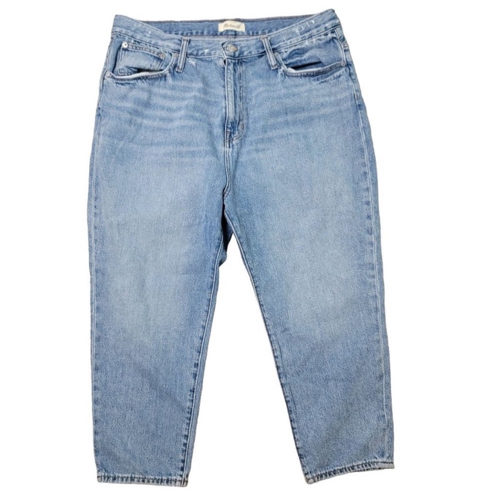Madewell the mom jean high rise style #AG376 denim petite size 34p light wash